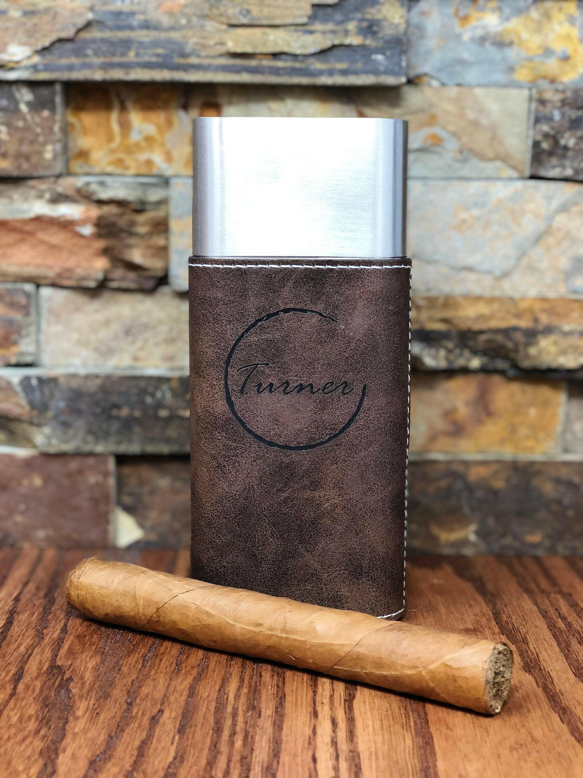 Personalized Black Stainless Steel Cigar Case with Guillotine Cutter.
