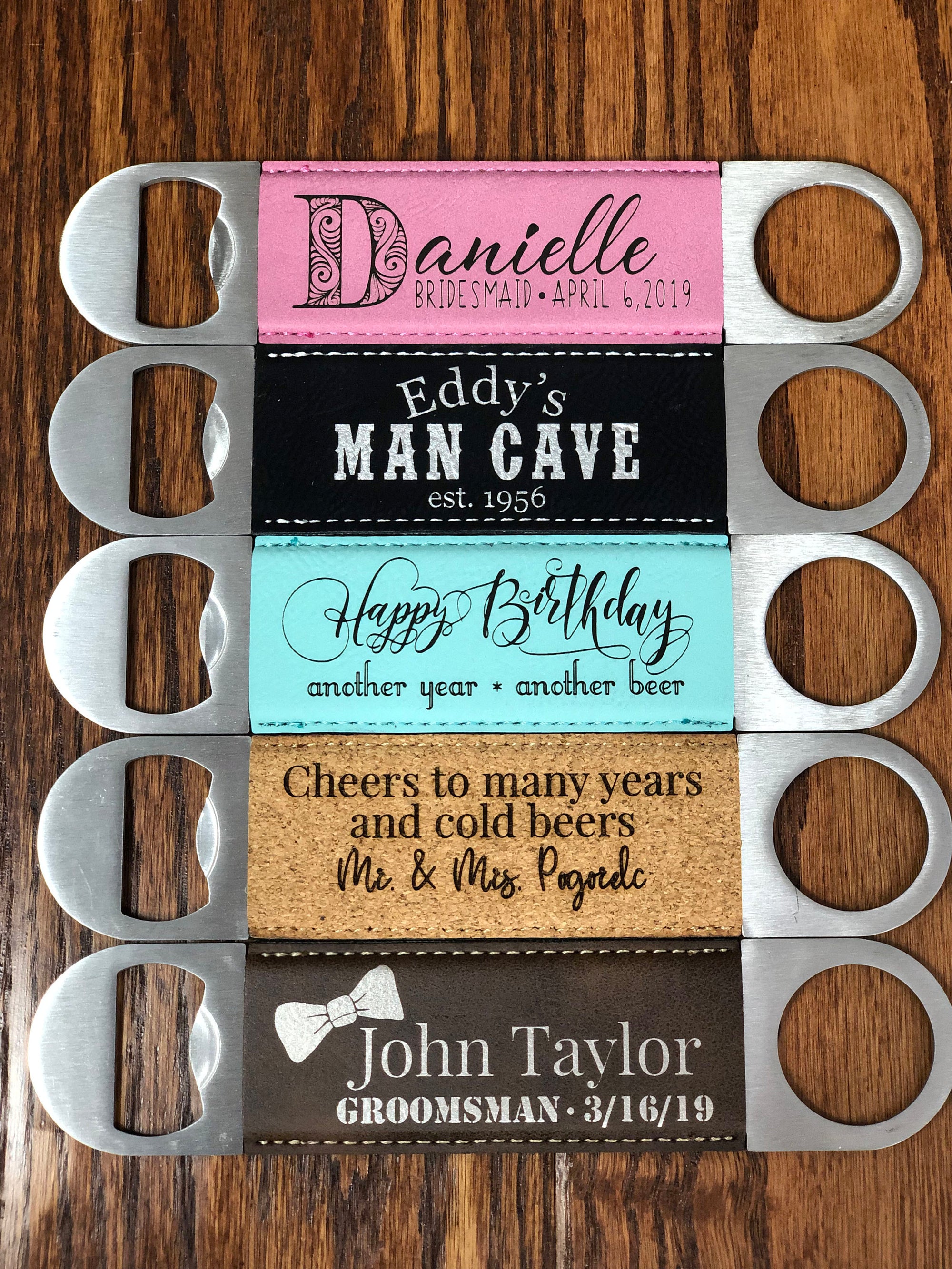 Personalized Leatherette Bottle Opener.