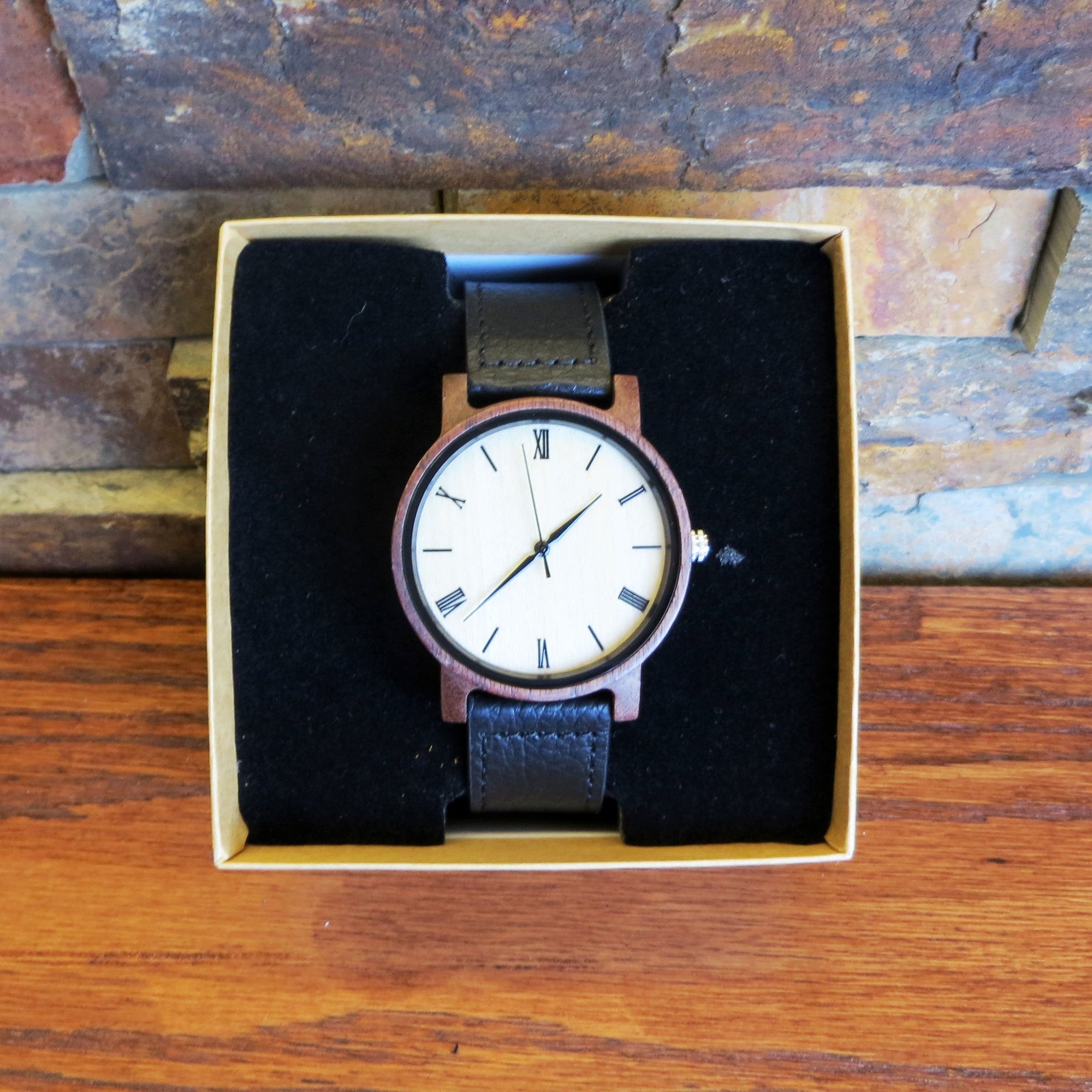 Wood Wrist Watch Personalized w Genuine Leather Band