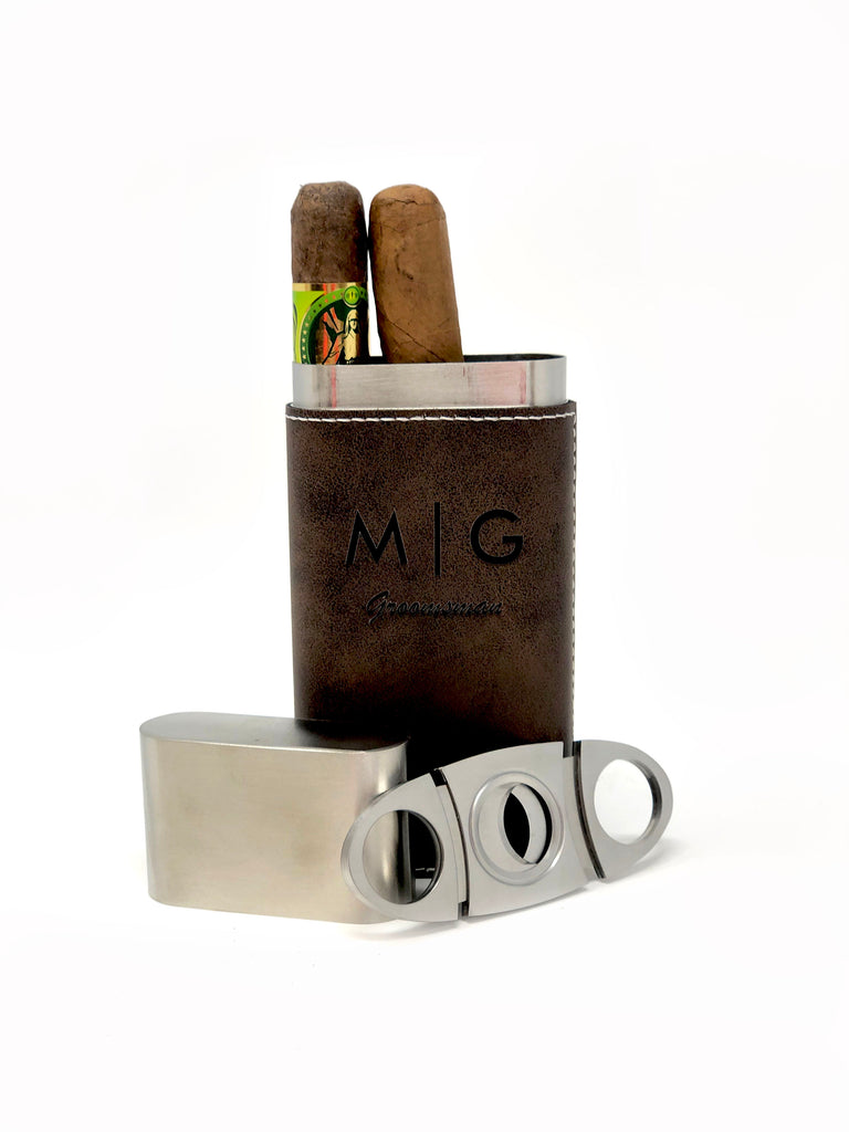 Personalized Stainless Steel Cigar Case with Guillotine Cutter