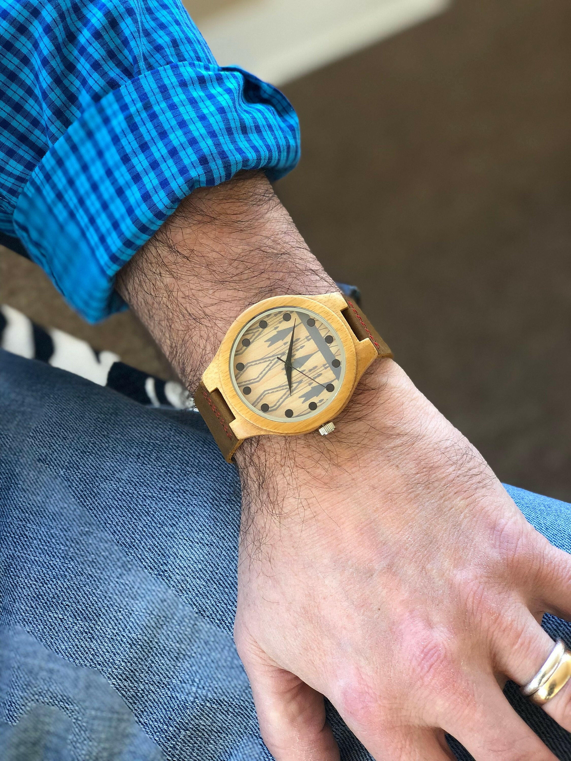 Bamboo Wooden Wrist Watch with Face Details.