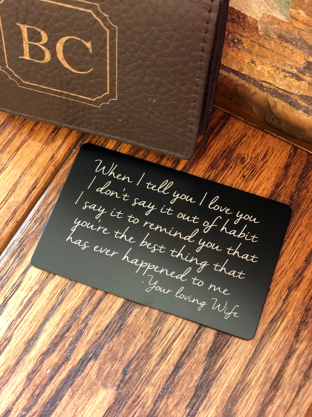 Tri Fold Mens Wallet Personalized with ID window
