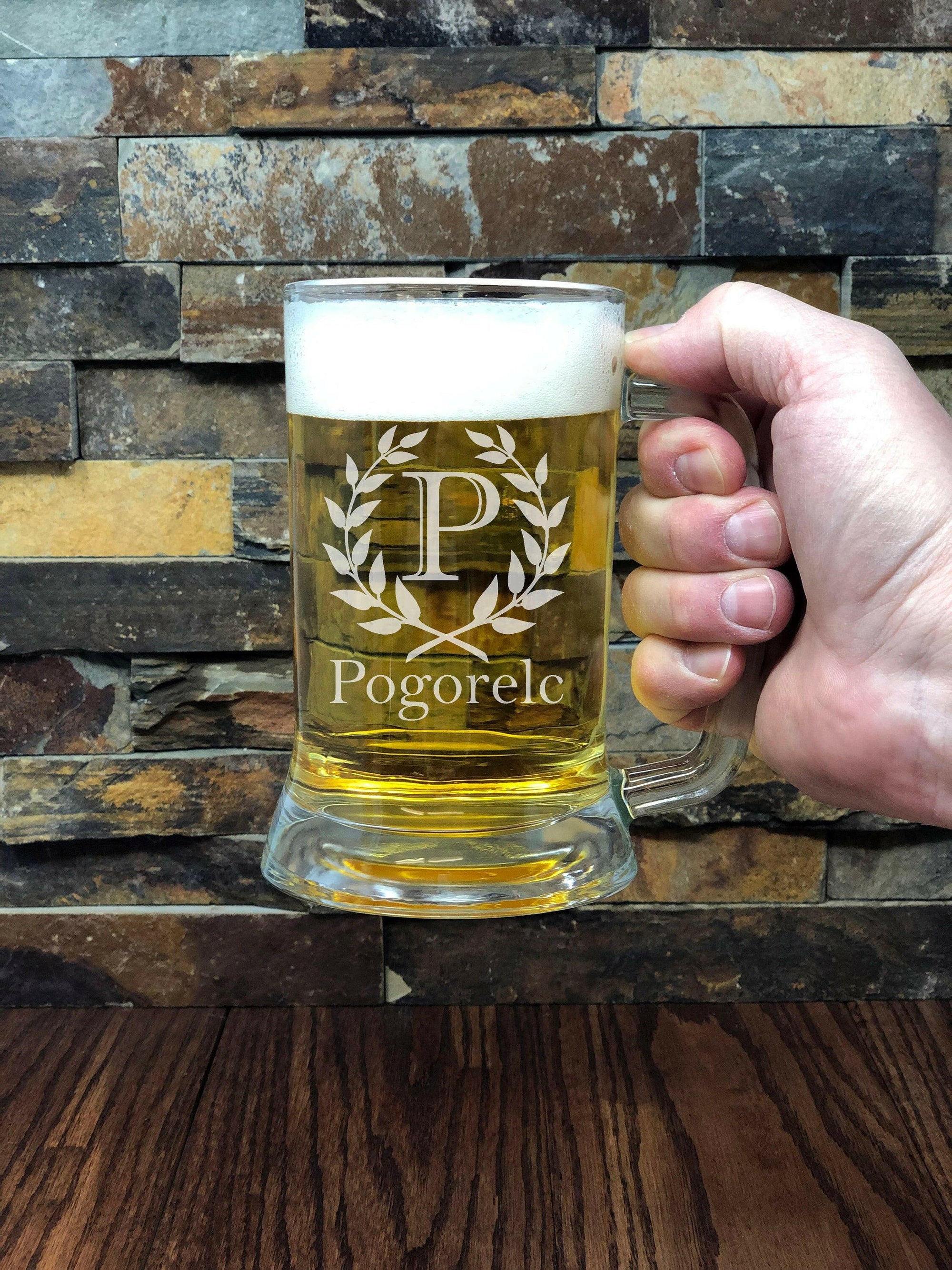 Custom Engraved Personalized Beer Mug with Handle.