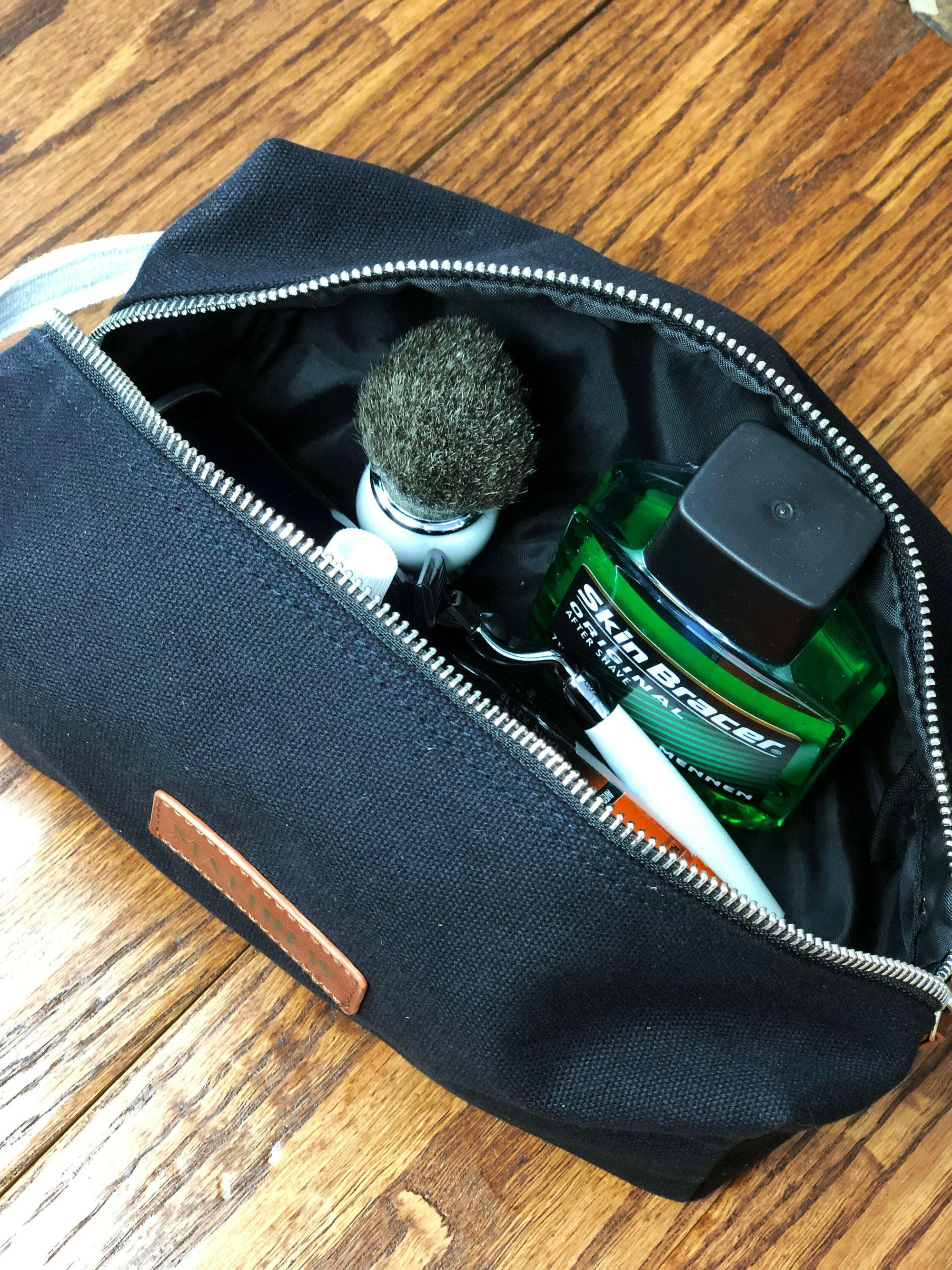 Personalized Black Canvas Dopp Kit.