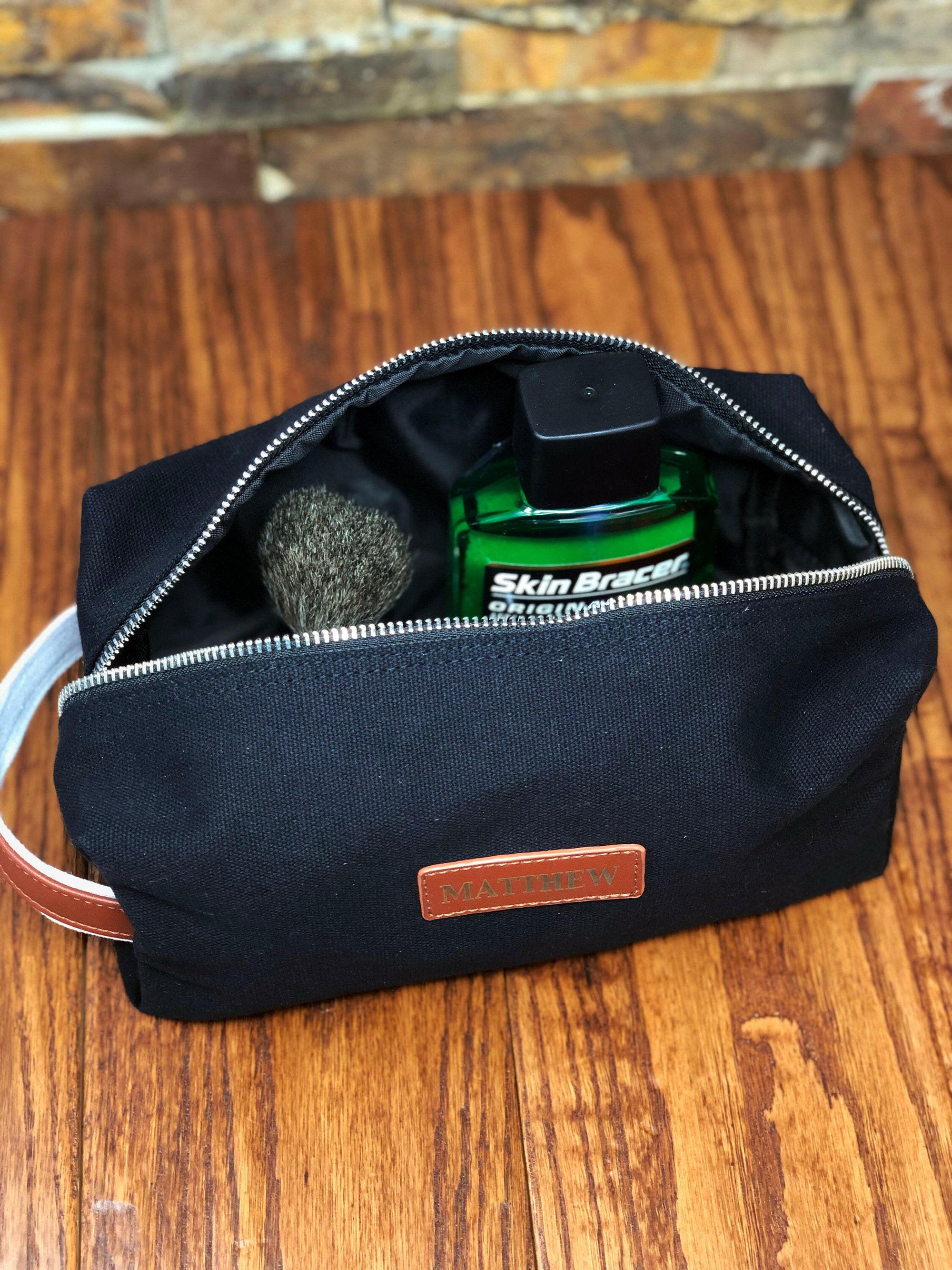 Personalized Black Canvas Dopp Kit.