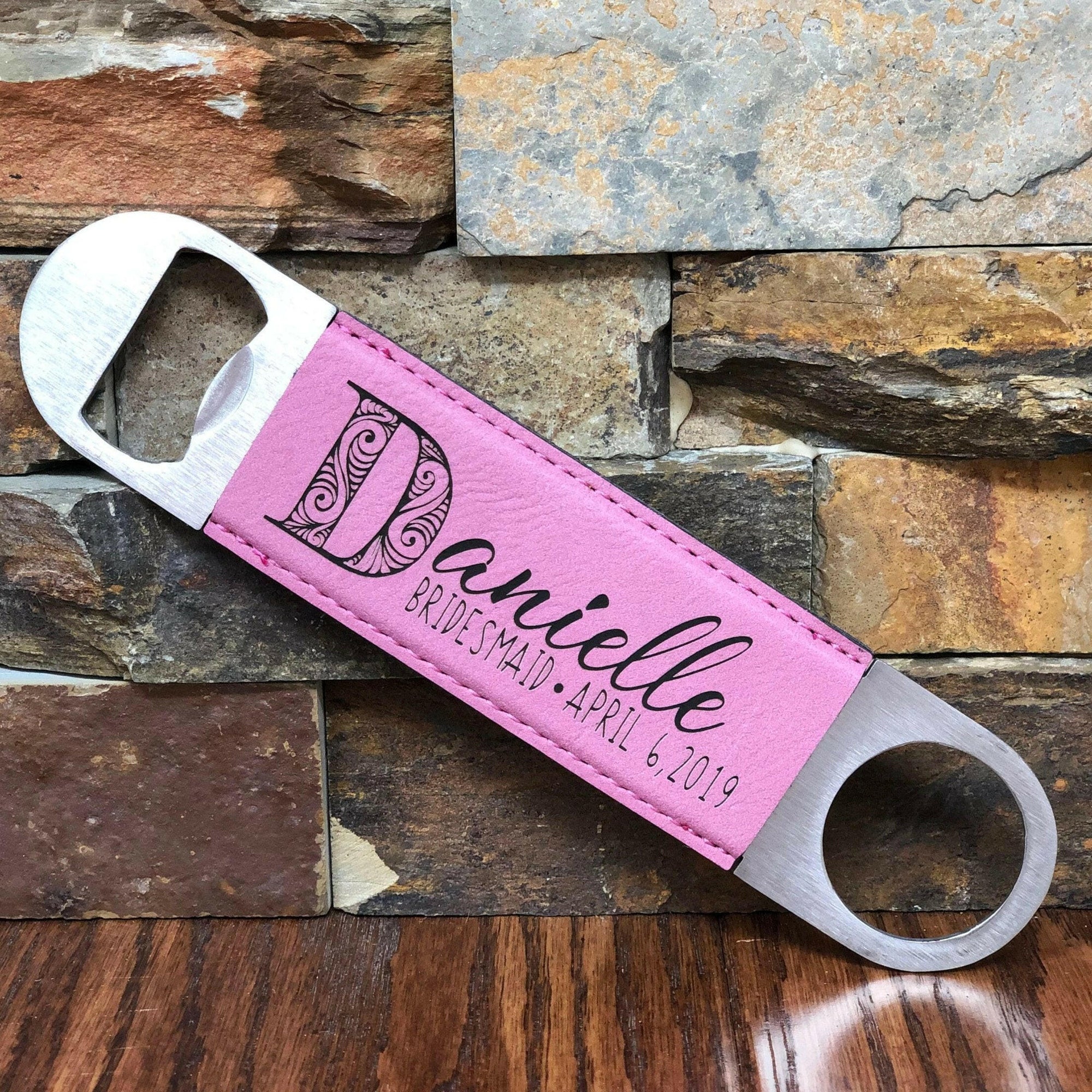 Pink Custom Engraved Bridesmaid Bottle Opener.
