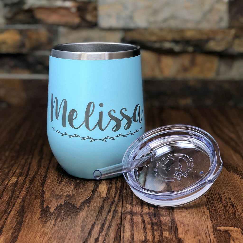 Personalized Wine Tumbler w Straw.