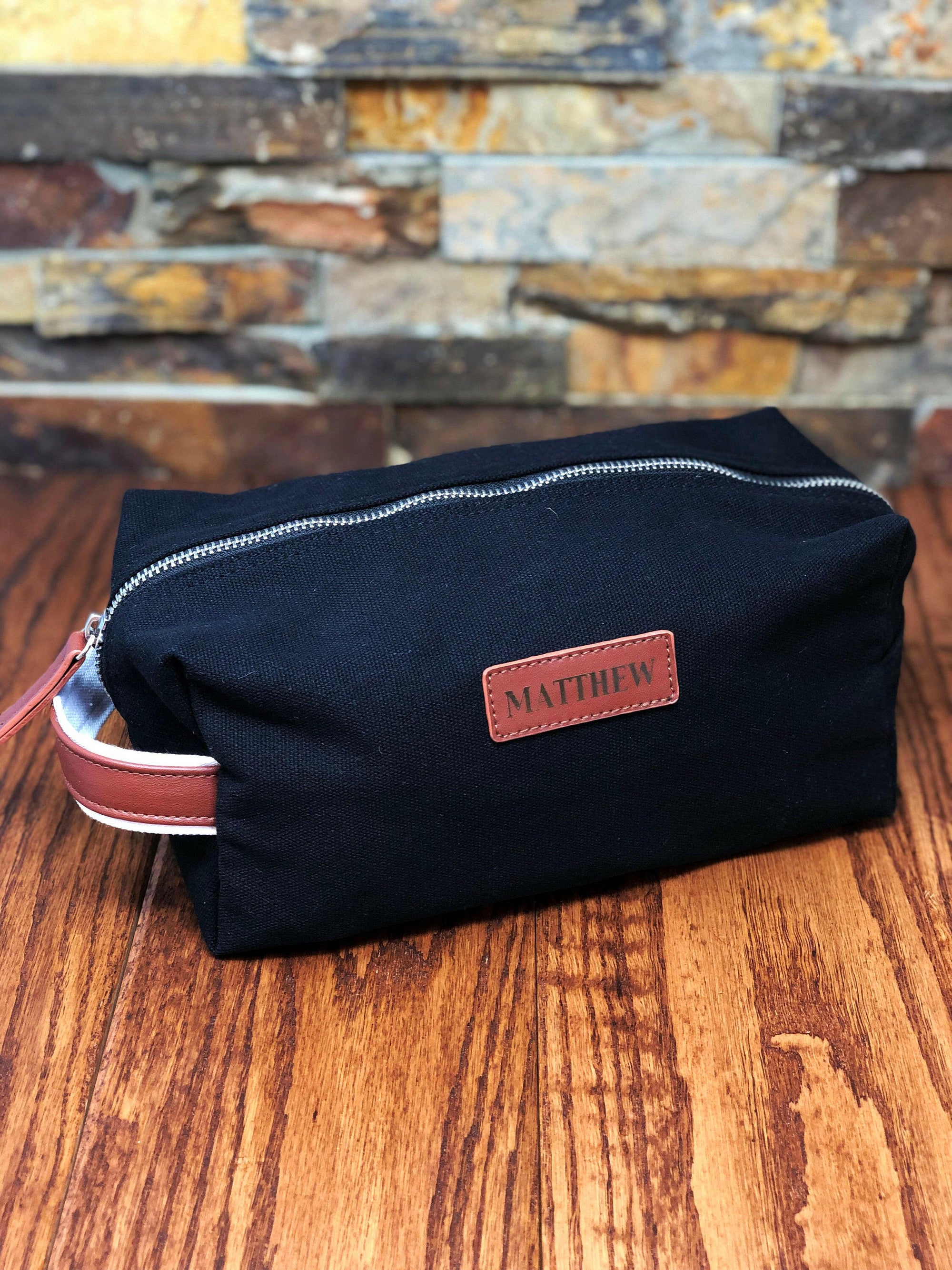 Personalized Black Canvas Dopp Kit.