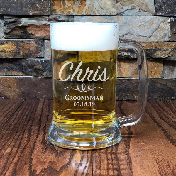 Personalized Groomsman Glass Beer Mug