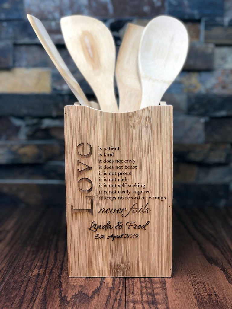 Personalized Wooden Spoon Spatula Set with Holder