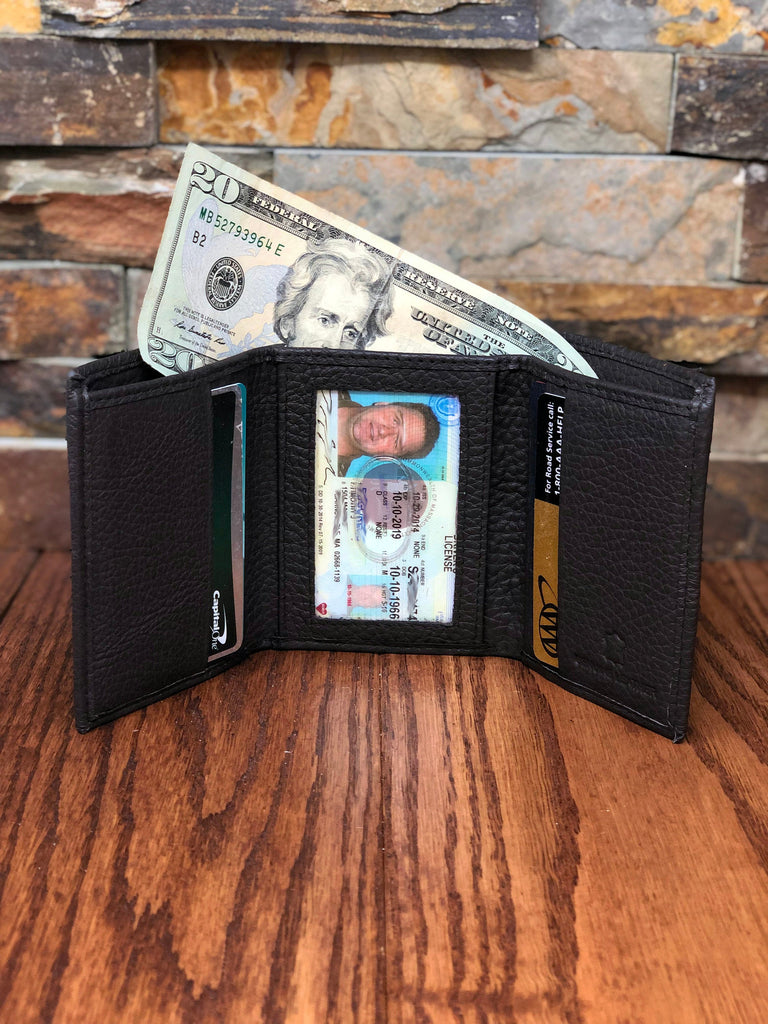 Tri Fold Mens Wallet Personalized with ID window