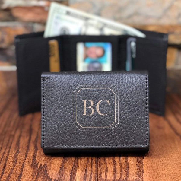 Tri Fold Mens Wallet Personalized with ID window