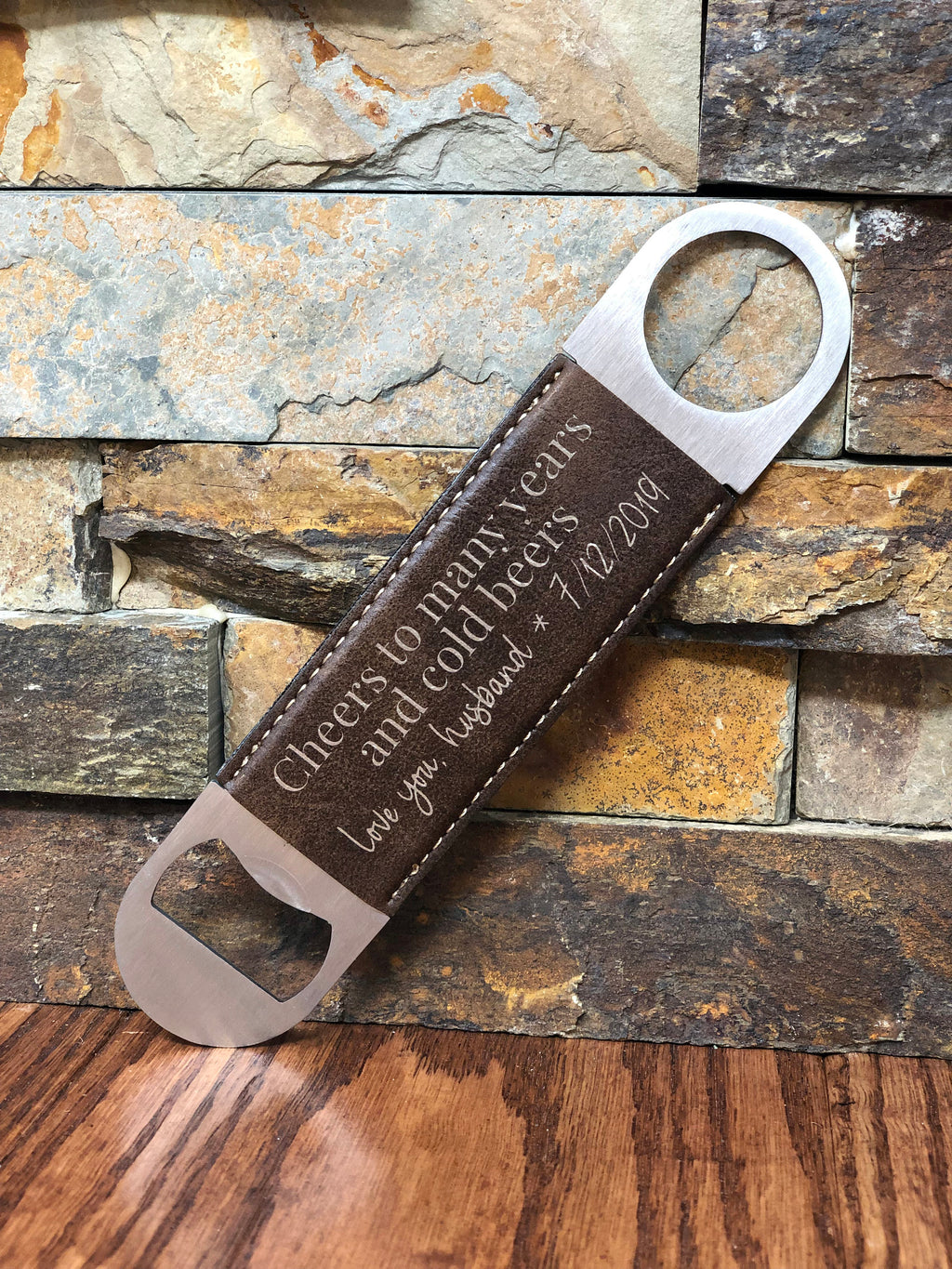 Personalized Leatherette Bottle Opener.