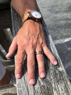 Men's Wedding Band made of Tungsten and Barrel Wood.