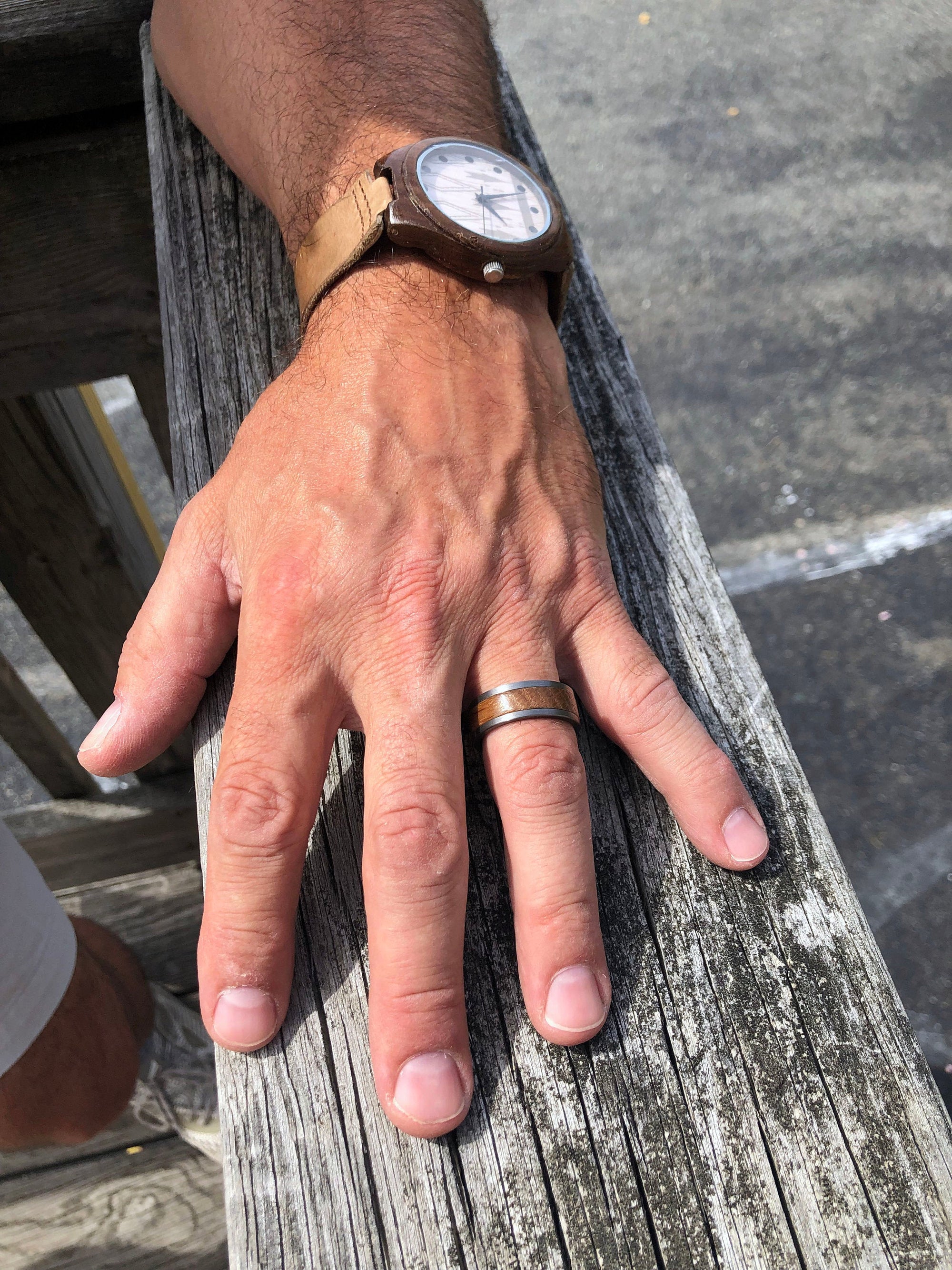 Men's Wedding Band made of Tungsten and Barrel Wood