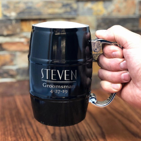 Personalized Black Stainless Steel Beer Mug
