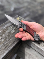 Handsome Scroll work Personalized Pocket Knife with Wood Handle.