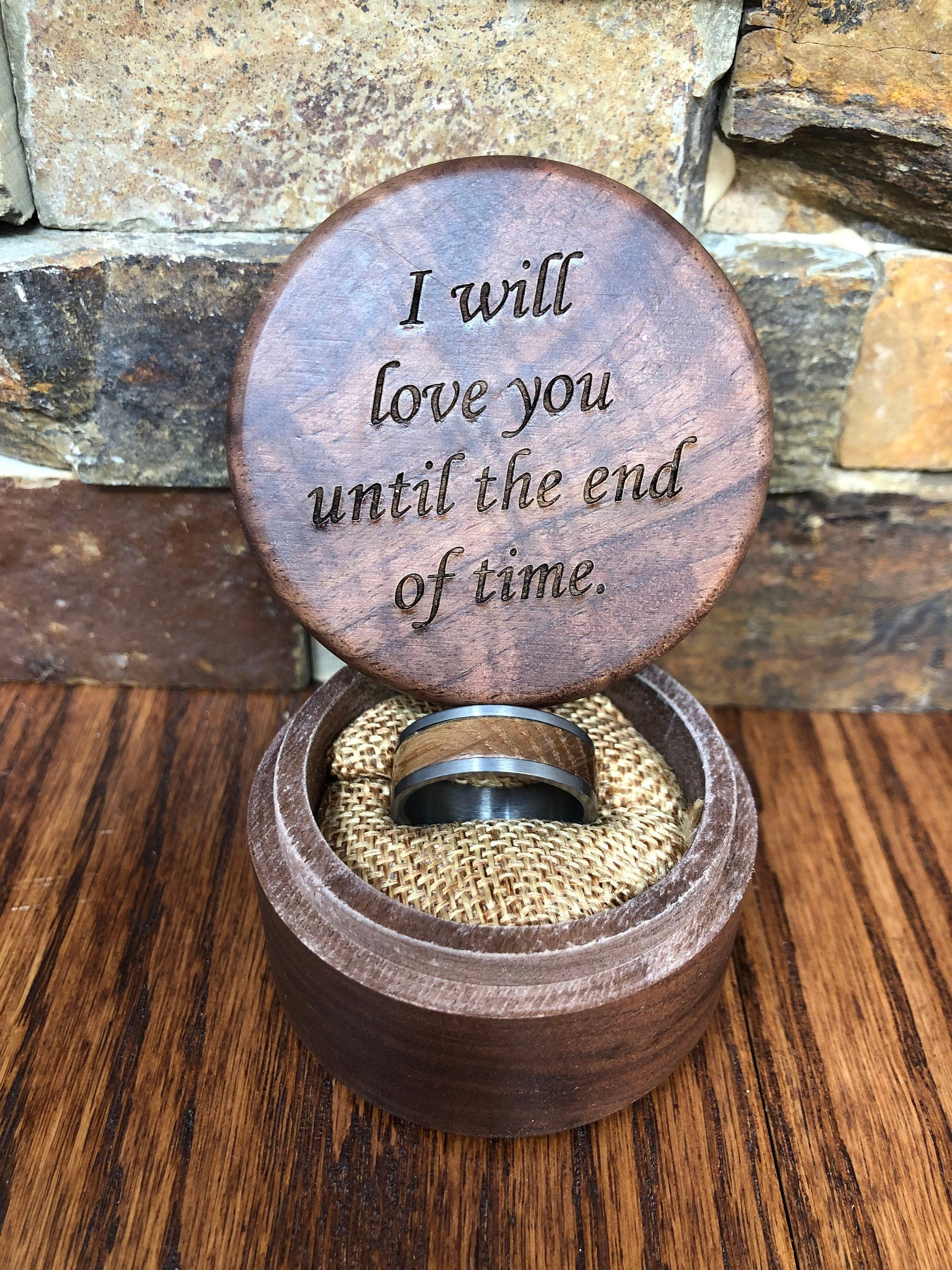 Men's Wedding Band made of Tungsten and Barrel Wood