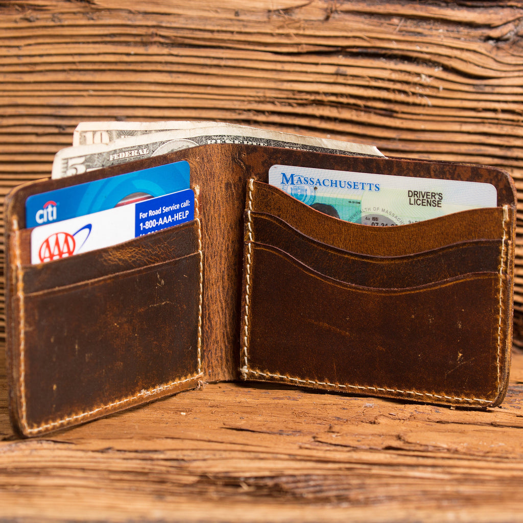 Monogrammed Rustic Bi-Fold Leather Wallet