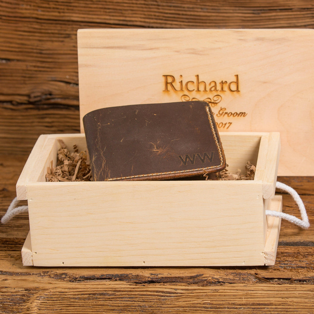 Monogrammed Rustic Bi-Fold Leather Wallet.