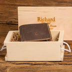 Monogrammed Rustic Bi-Fold Leather Wallet.