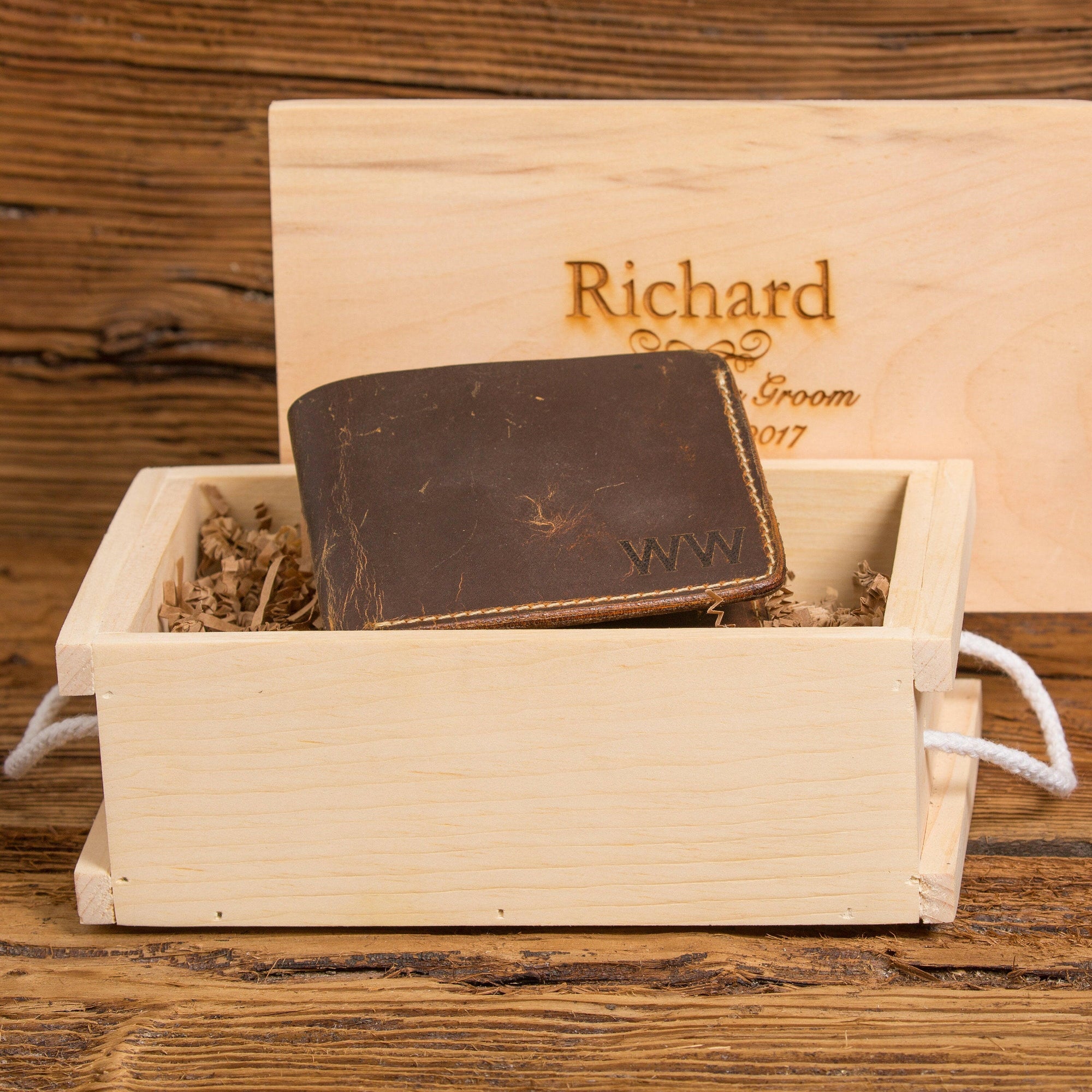 Monogrammed Rustic Bi-Fold Leather Wallet.