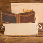 Monogrammed Rustic Bi-Fold Leather Wallet.