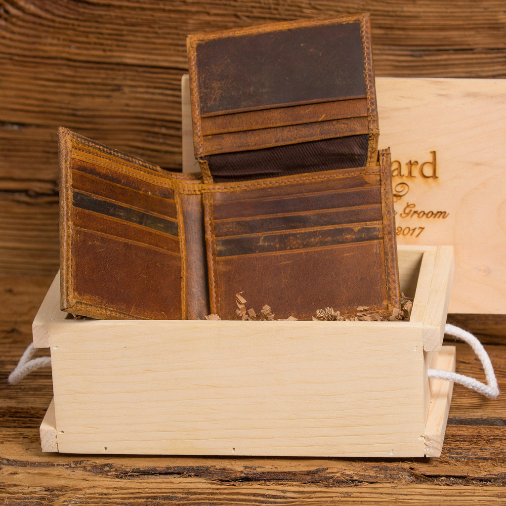Personalized Bi Fold Leather Wallet w/ ID window.