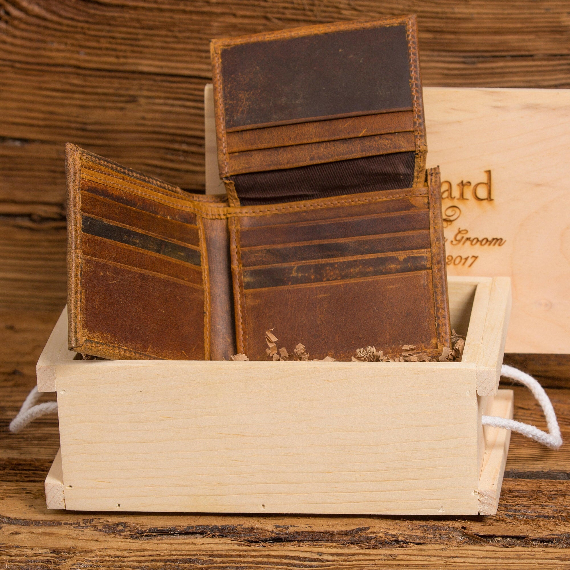Personalized Bi Fold Leather Wallet w/ ID window.