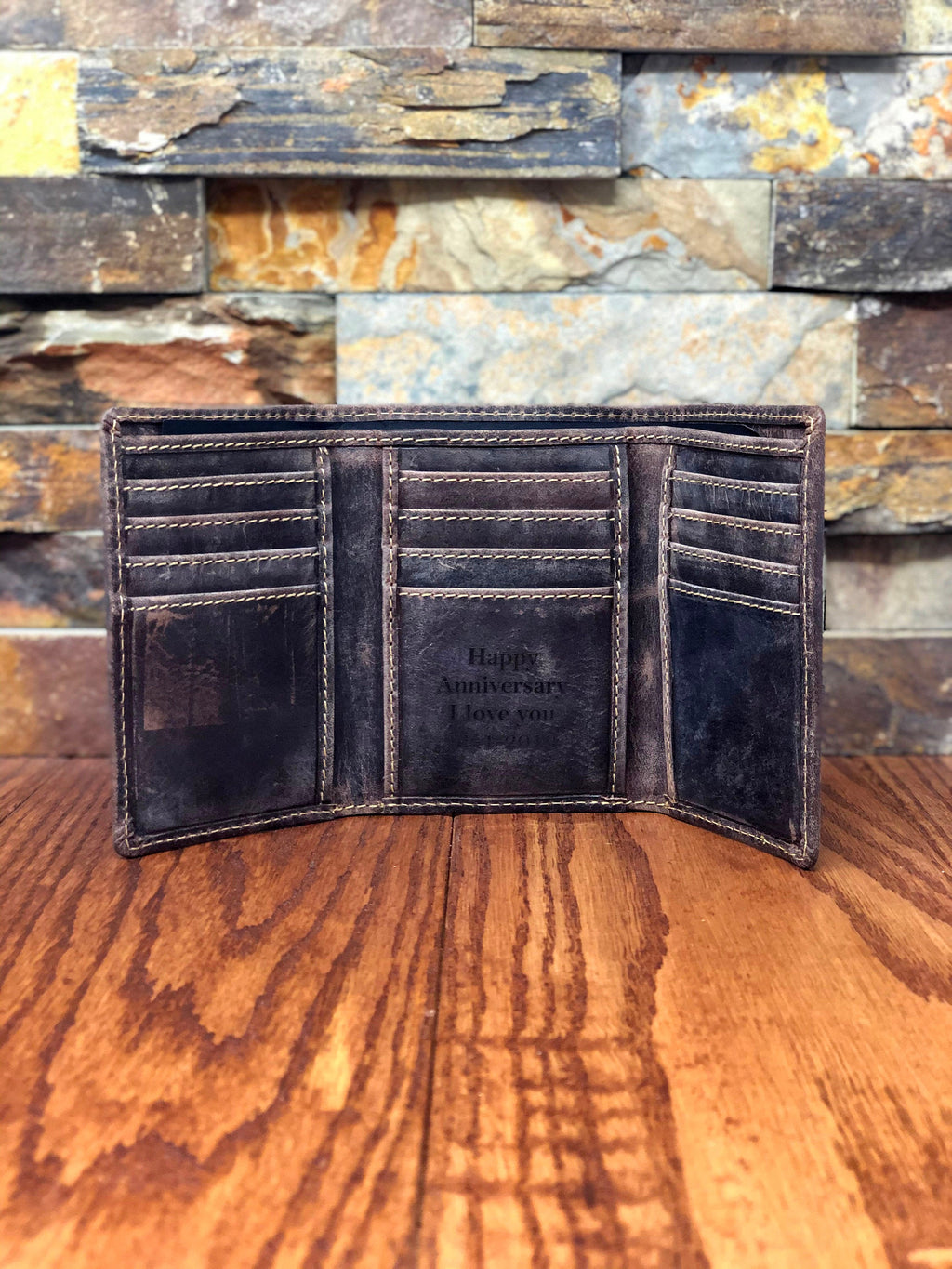 Rustic Tri Fold Mens Leather Wallet Monogrammed