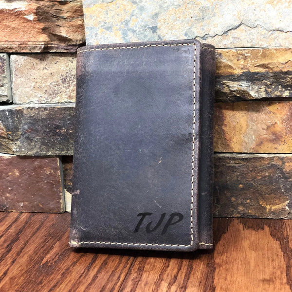Rustic Tri Fold Mens Leather Wallet Monogrammed