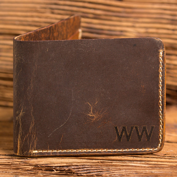 Monogrammed Rustic Bi-Fold Leather Wallet