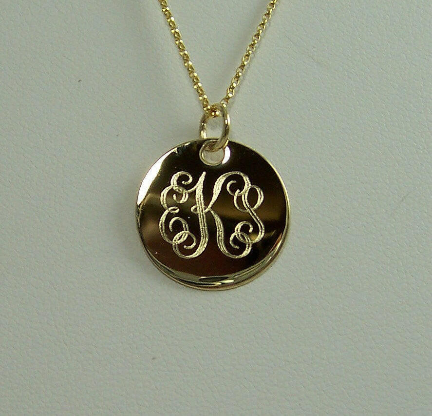 Monogrammed 14k Solid Gold Necklace Pendant.