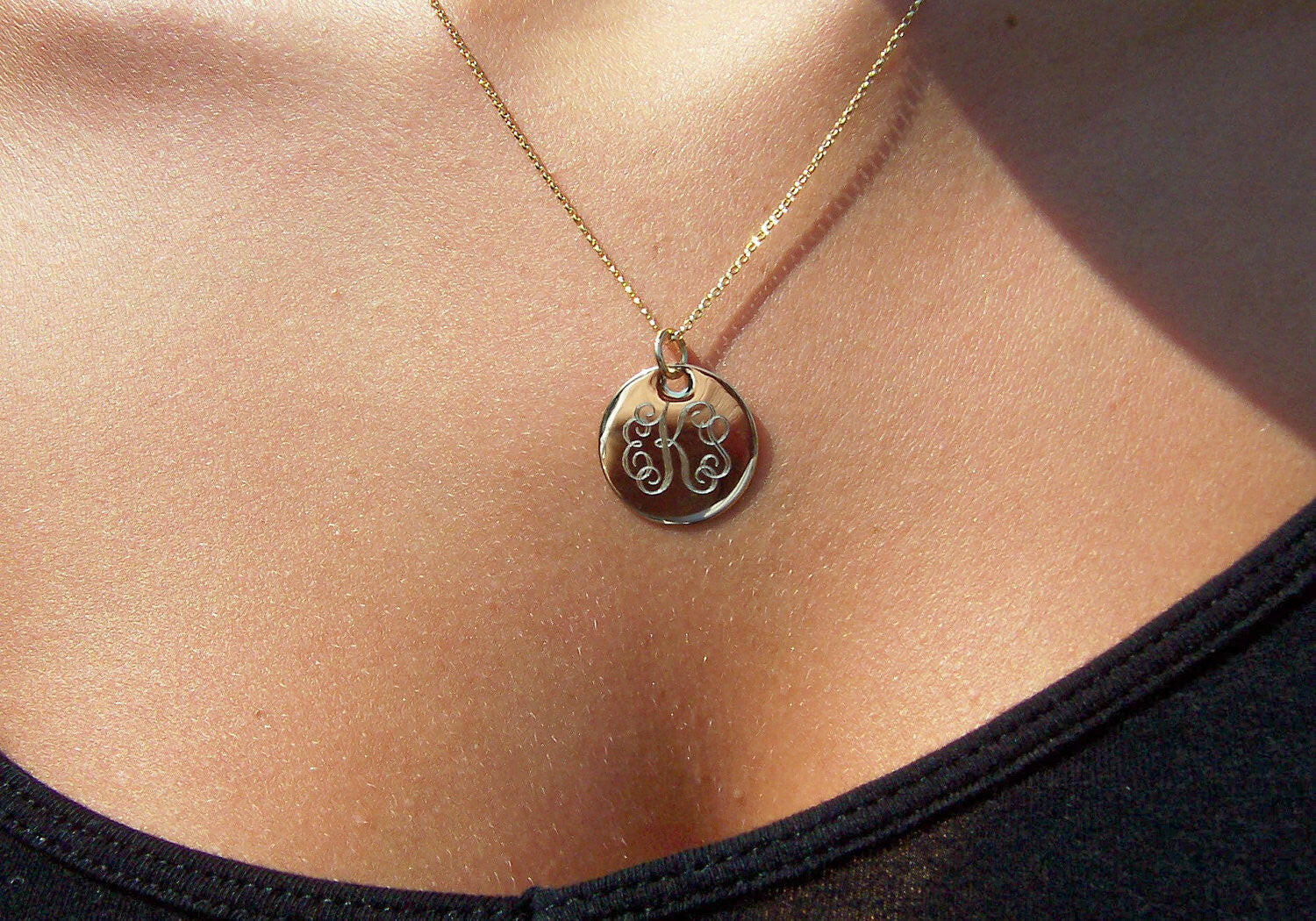 Monogrammed 14k Solid Gold Necklace Pendant.