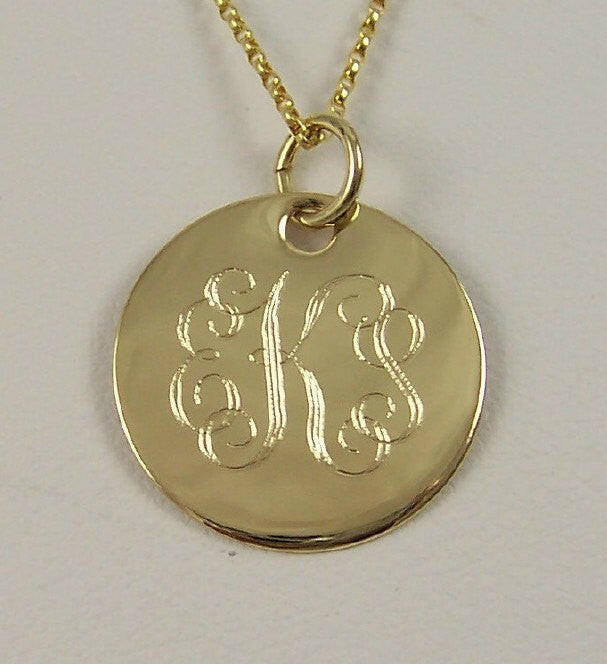 Monogrammed 14k Solid Gold Necklace Pendant.