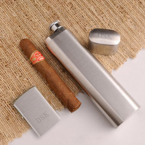 Personalized Cigar/Flask with Zippo Set.