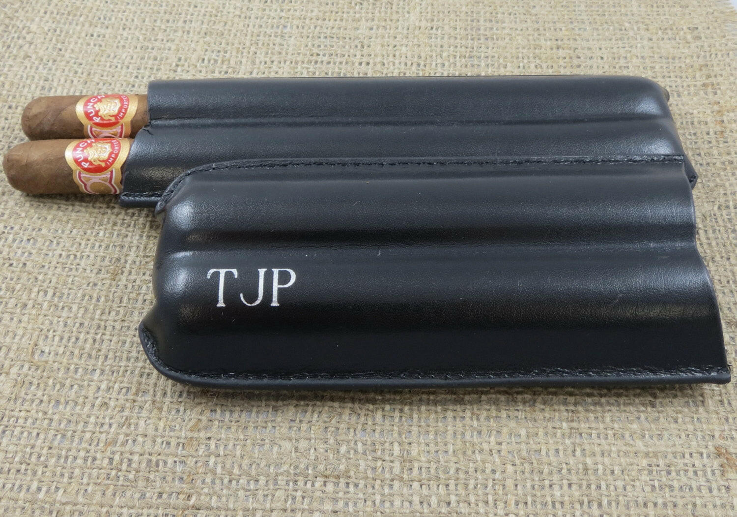 Personalized Leather Double Cigar Case.