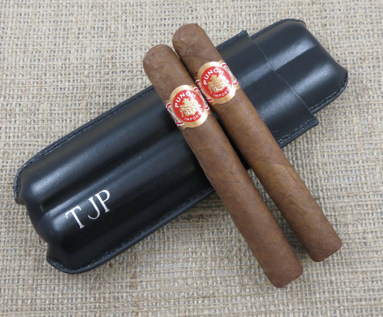 Personalized Leather Double Cigar Case.