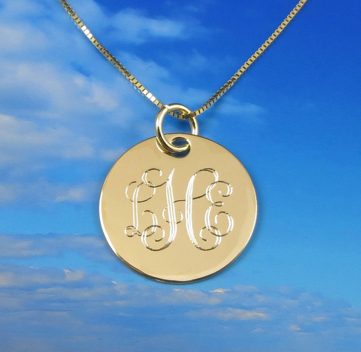 Monogrammed 14k Solid Gold Necklace Pendant.