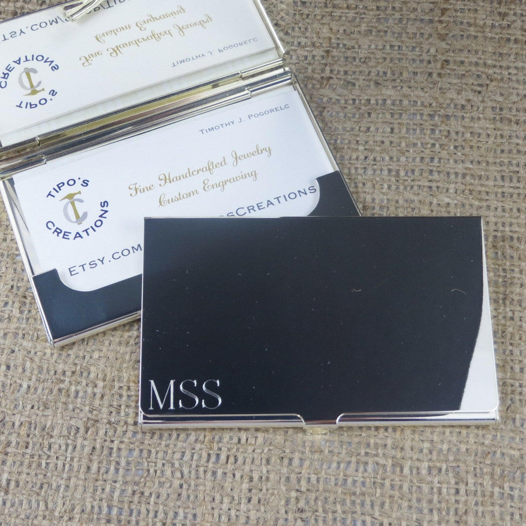 Silver Personalized Business Card Case.