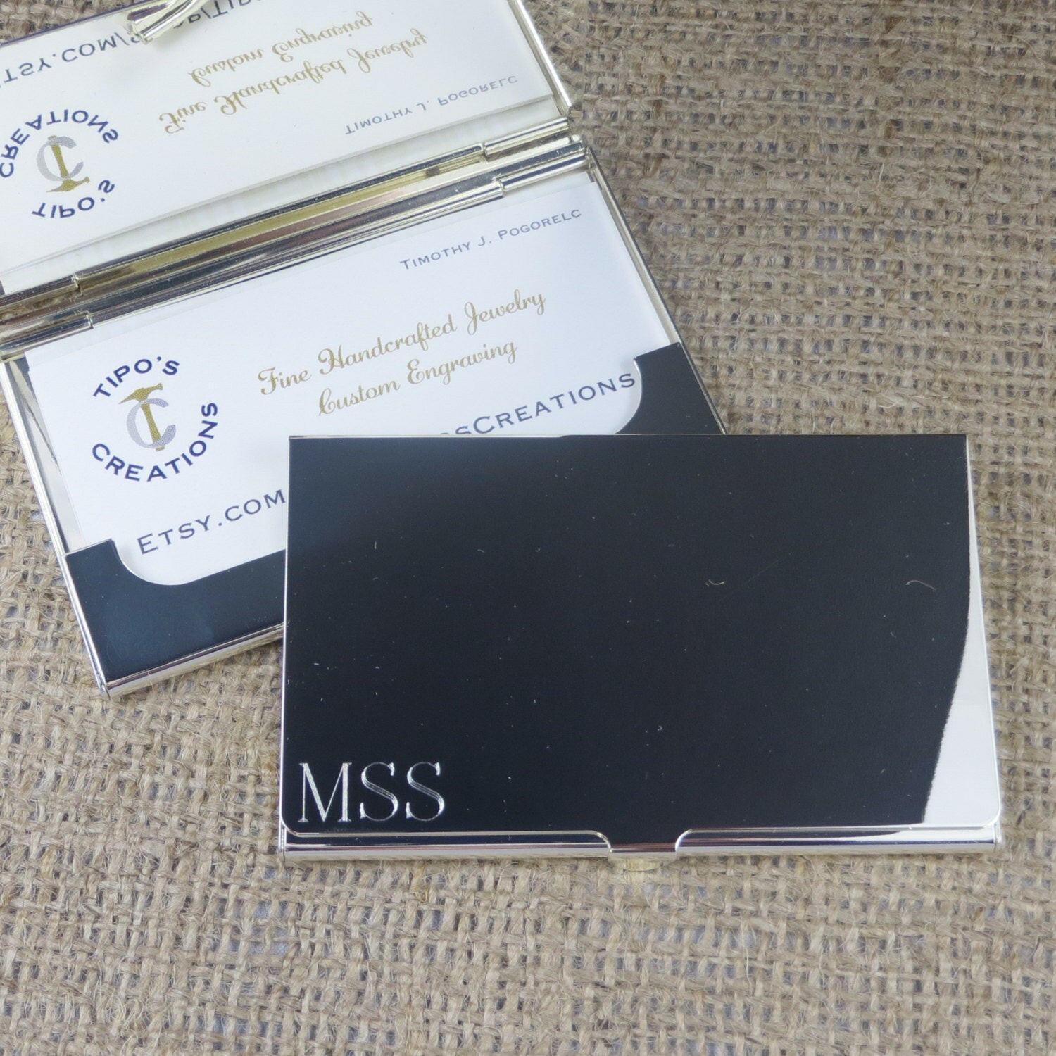 Silver Personalized Business Card Case.