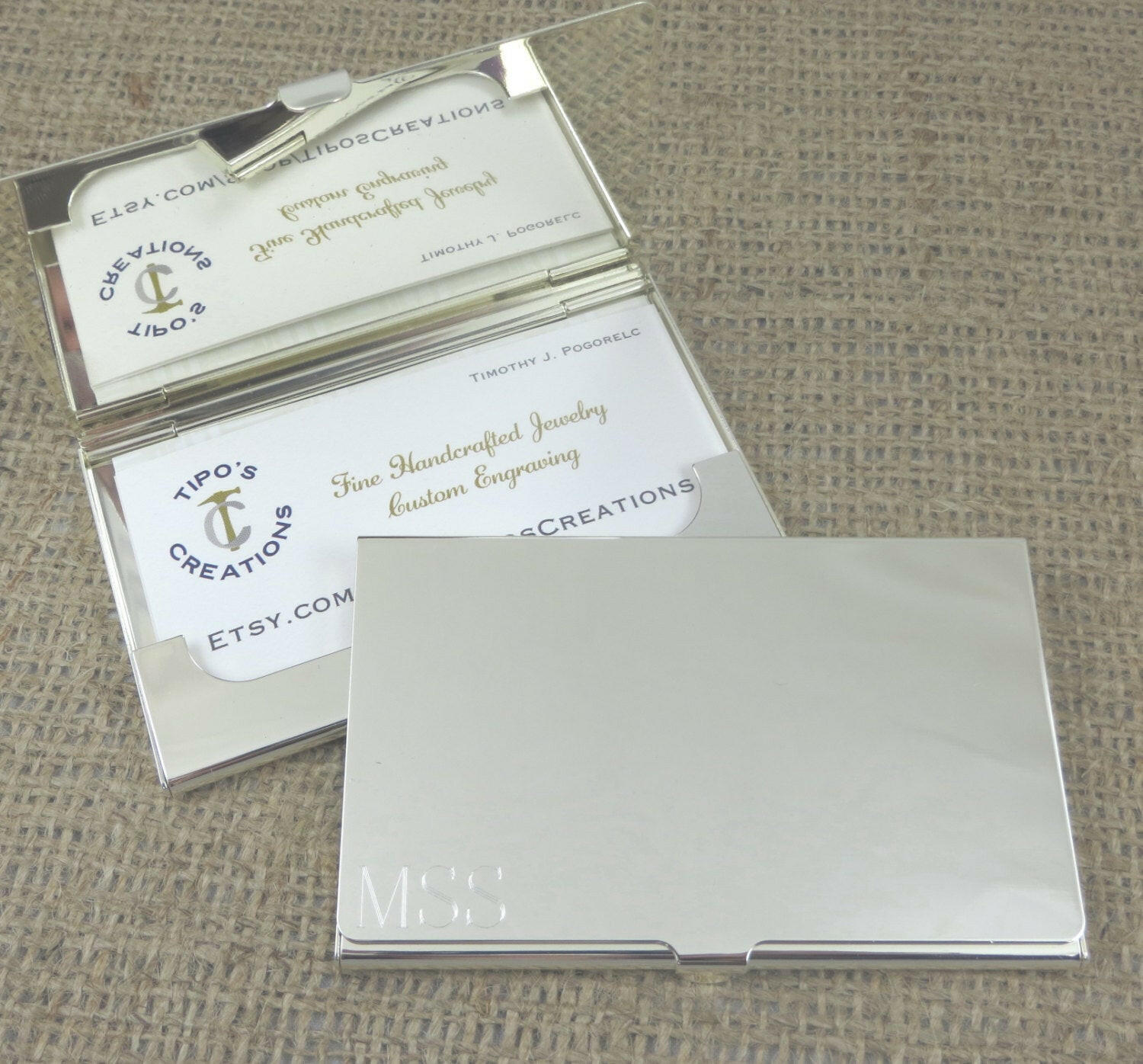 Silver Personalized Business Card Case.