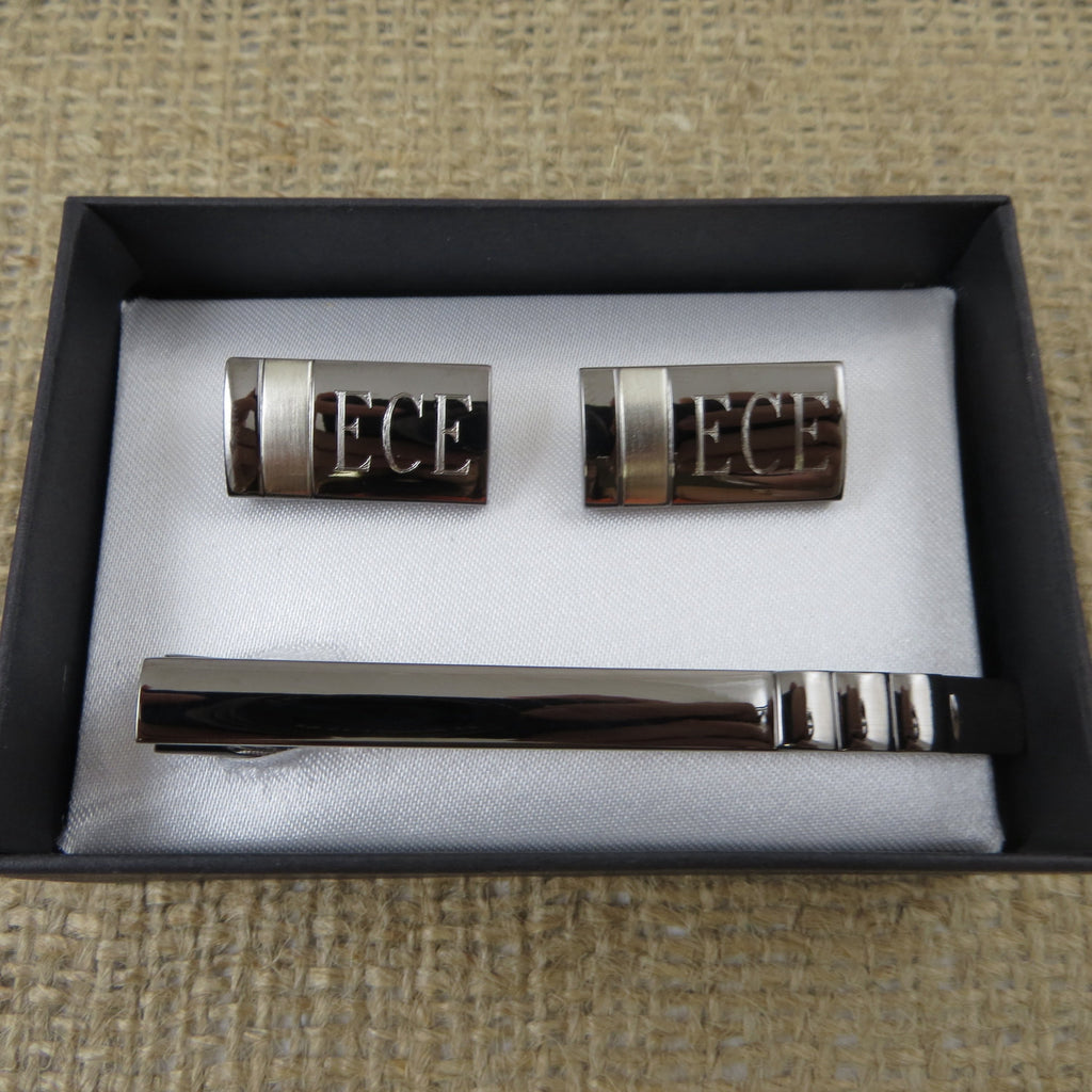 Gunmetal Cuff Links & Tie Clip Set