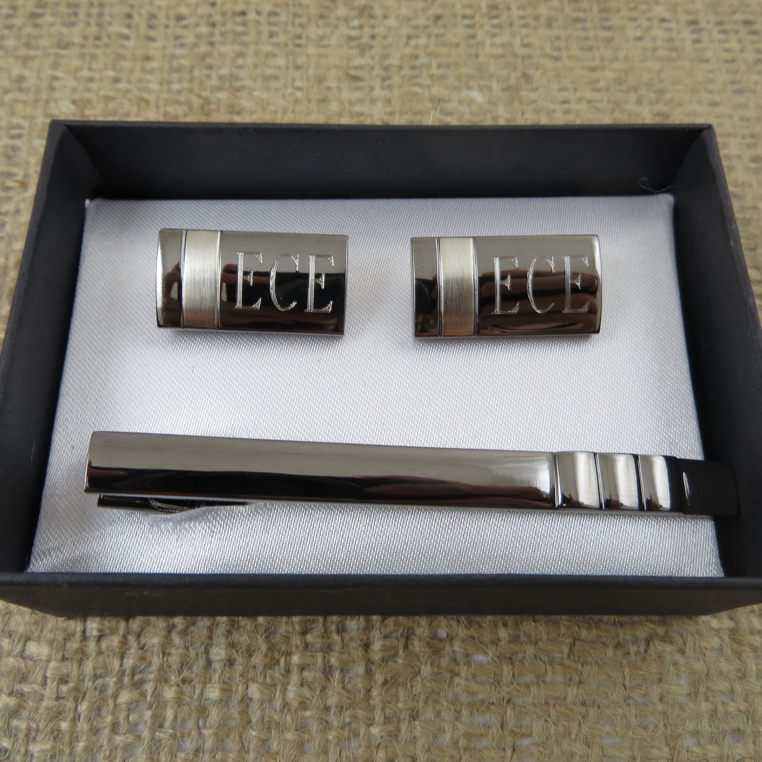 Gunmetal Cuff Links & Tie Clip Set
