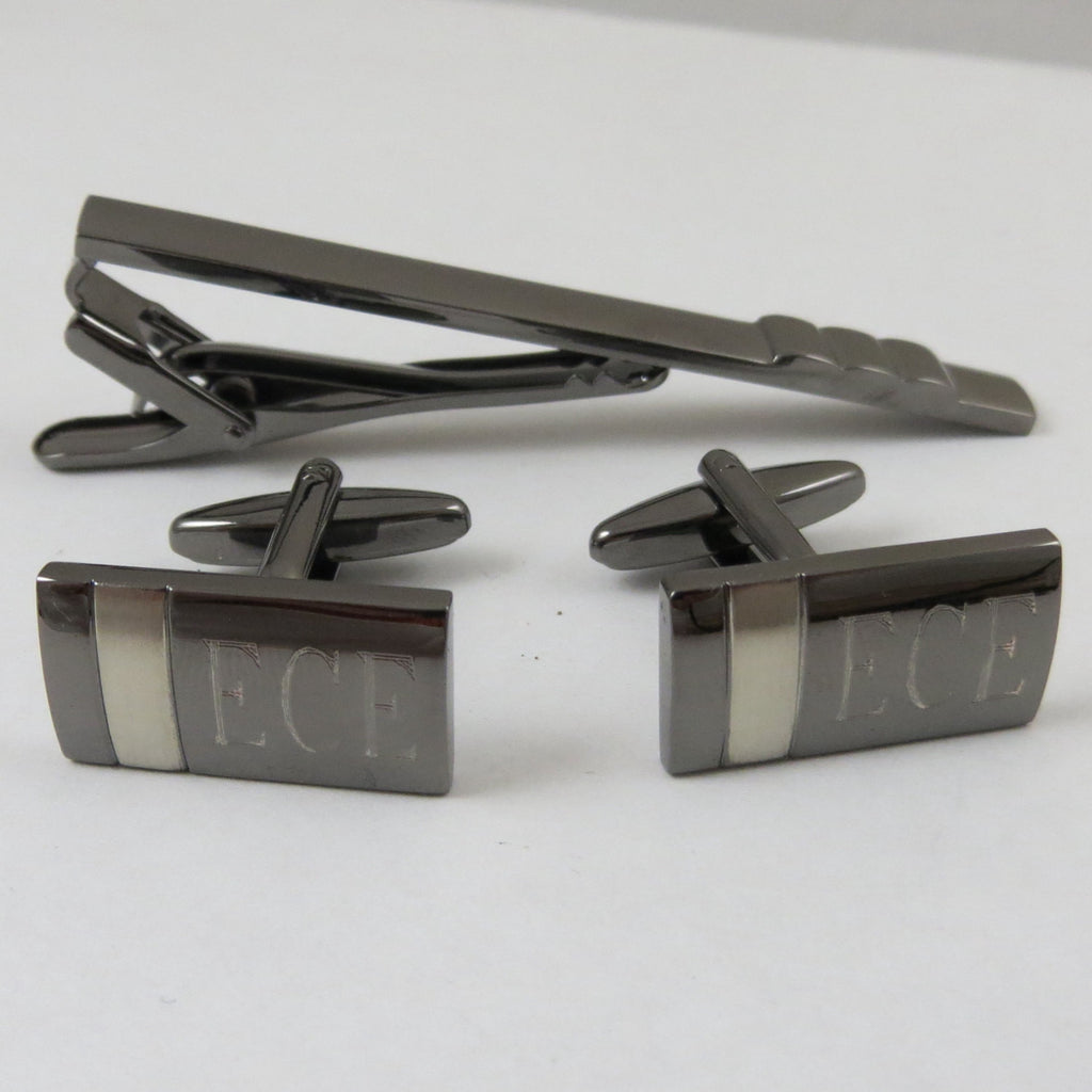 Gunmetal Cuff Links & Tie Clip Set