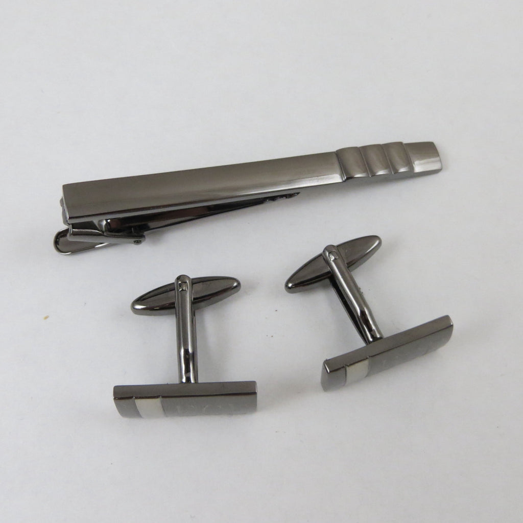 Gunmetal Cuff Links & Tie Clip Set
