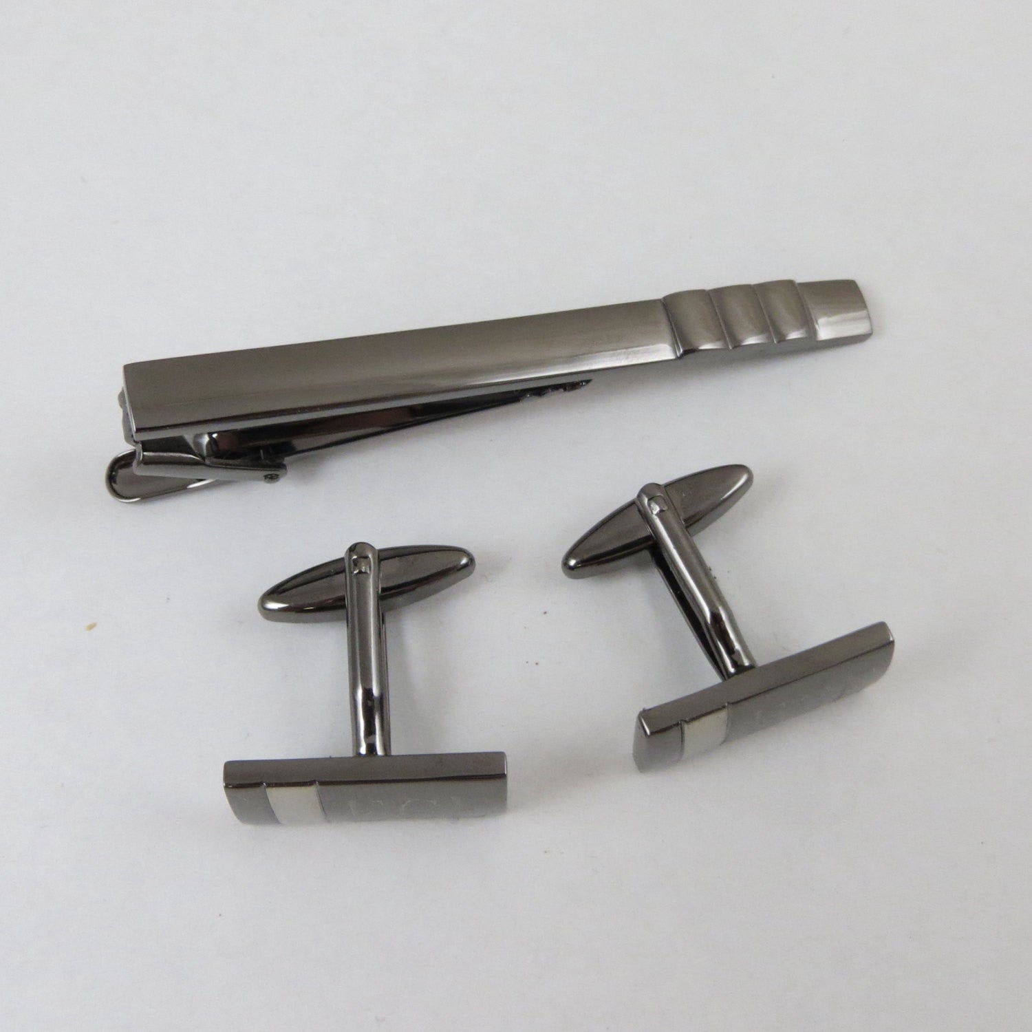 Gunmetal Cuff Links & Tie Clip Set