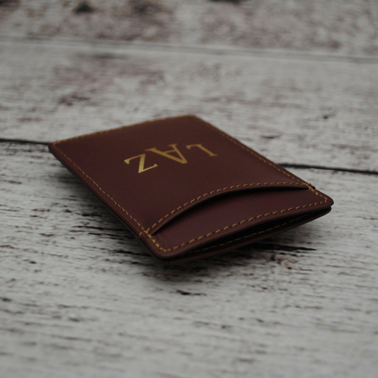 Monogrammed Leather Wallet w/ Money Clip.