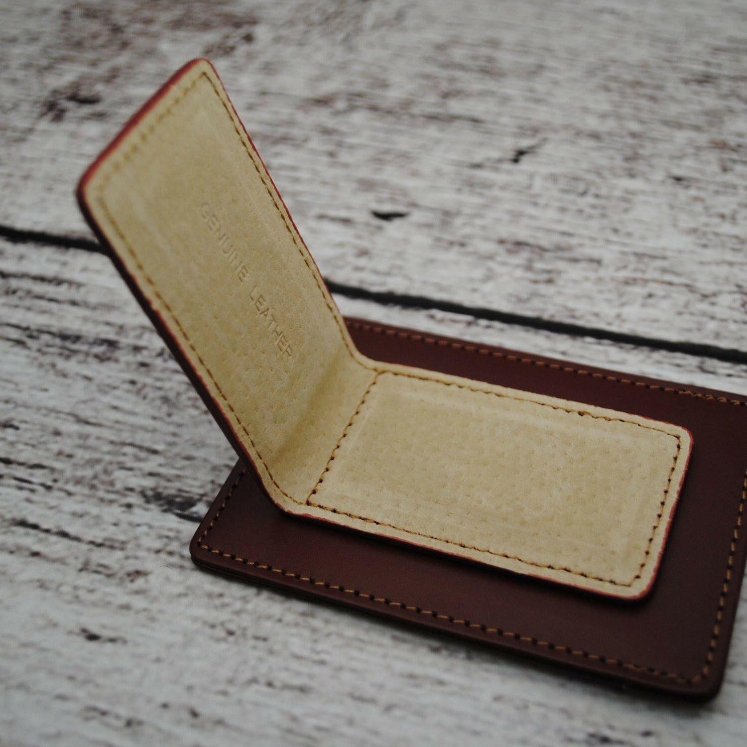 Monogrammed Leather Wallet w/ Money Clip.