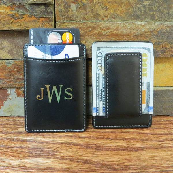Monogrammed Leather Wallet w/ Money Clip